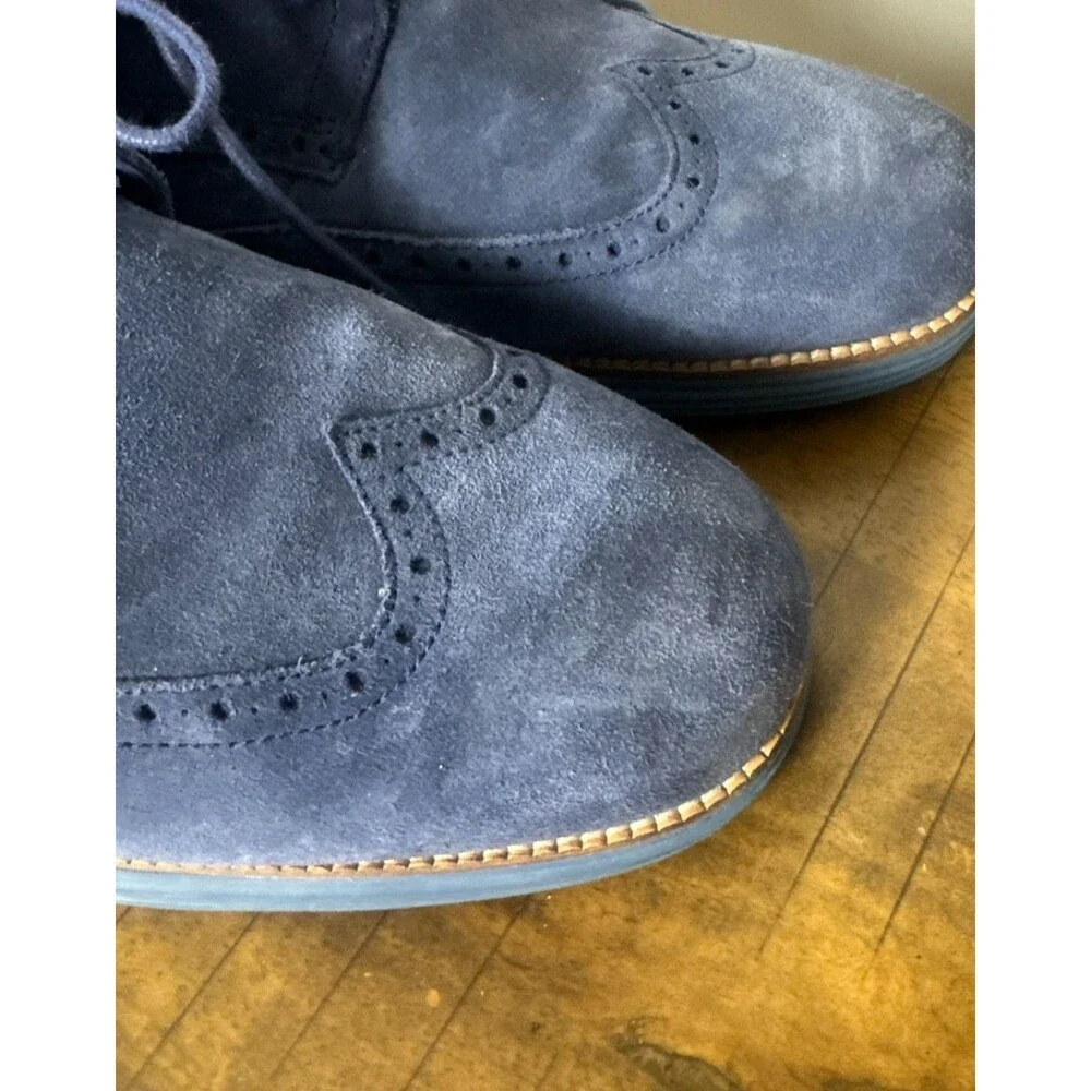 Cole Haan Grand OS Men’s 13 Navy Suede Wingtip Oxford Dress Shoes
